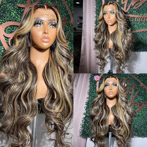 13x6 Body Wave Lace Front Wigs Human Hair 180% Density FB/27 Balayage Highlight Lace Front Wig Human Hair 26 Inch HD Lace Frontal Wigs Glueless Wigs Balayage Wig