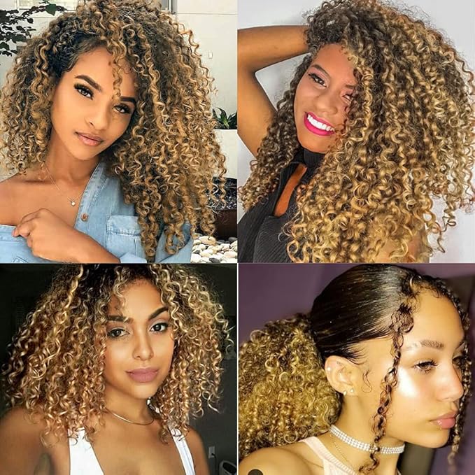 Ombre Bundles Human Hair 1B27 Kinky Curly Bundle Brazilian Virgin Remy Hair 3 Bundles 22 24 26 Inch Double Weft 2 Tone Black and Honey Blonde Kinky Curly Bundle Hair Weave 300g