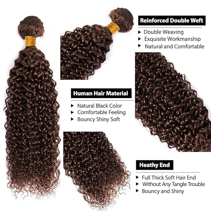 Chocolate Brown Kinky Curly Bundles Human Hair Brown Bundles 30 Inch Niegmeag Brazilian Virgin Remy Hair Extensions Color 4 Kinky Curly Bundle Double Weft Hair Weave 100g