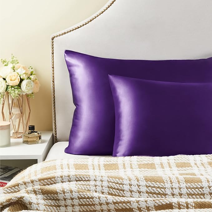 BEDELITE Satin Pillowcase for Hair and Skin, Super Soft Similar to Silk Pillow Cases 4 Pack with Envelope Closure, Cooling Pillowcases for Women Men (20"x30" Queen Size, Plum Purple)