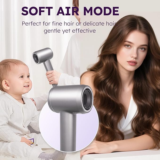 Hair Dryer, Professional Ionic Hair Dryer for Fast Drying, Quiet, Lightweight, 600 Million Negative Ions High-Speed Hair Blow Dryer with Diffuser for Curly Fine Hair Women, Men, Home, Salon(Slive)