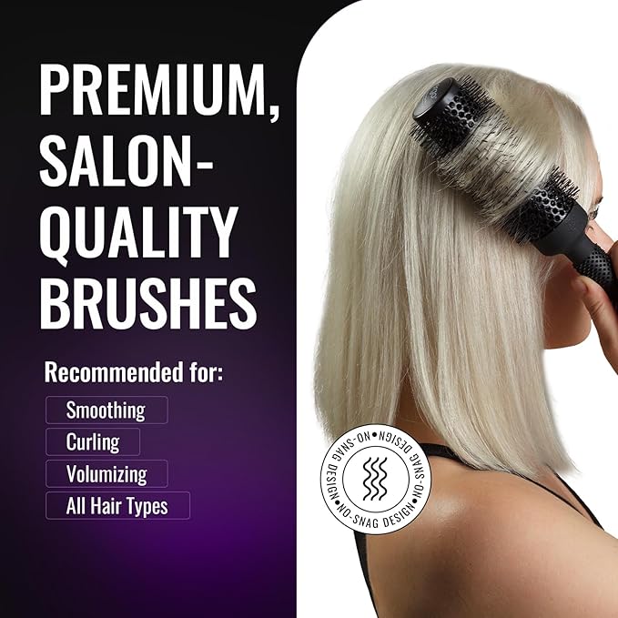 ERGO Ceramic Ionic Round Brush for Blow Out - Salon Quality Hair Brushes for Women - Roller Brush for Blow Drying, Wet and Dry Hair Styling, Volumizing Hair Care - ER65: 2.5"