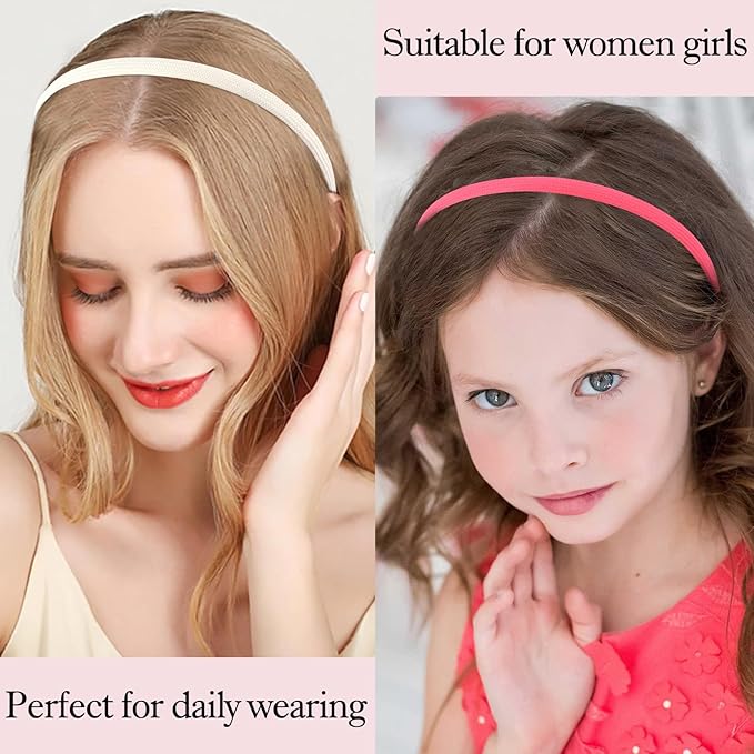 12Pcs Thin Headbands For Women Girls No Headache Pressure Comfortable Headbands for Women Non Slip Fabric Skinny Narrow Hairbands Head Bands for Women's Hair Accessories (Multi-colored)