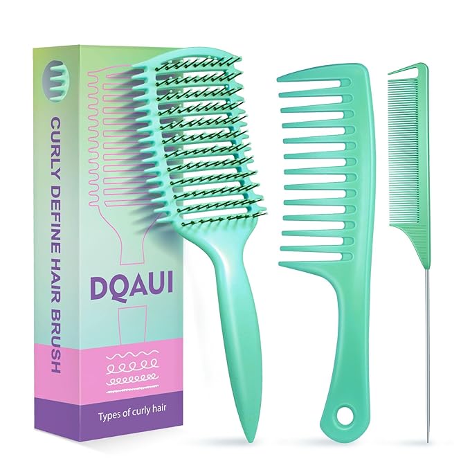 Curly Hair Brush & Curl Defining Brush – Easily Detangles Knots with Less Pulling – Styles Wet or Dry Hair, Tames Frizz for All Curl Types (Green 3Pcs)