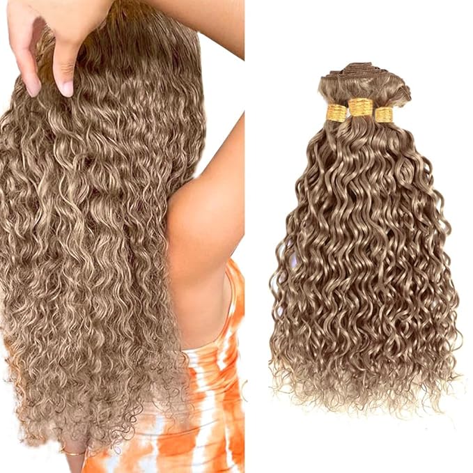 28 30 32 Inch Ash Blonde Bundles Human Hair Color #22 Water Wave Bundles Virgin Remy Mixed Length 3 Grey Blonde Wet and Wavy Bundle #22 Color