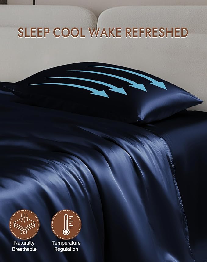 SilkSilky 100% Mulberry Silk Pillowcase - Pure 22 Momme High-Grade 6A Fibers for Hair & Skin, Envelope Closure, Natural, Organic, Breathable & Cooling Pillow Case (Queen, Dark Blue)