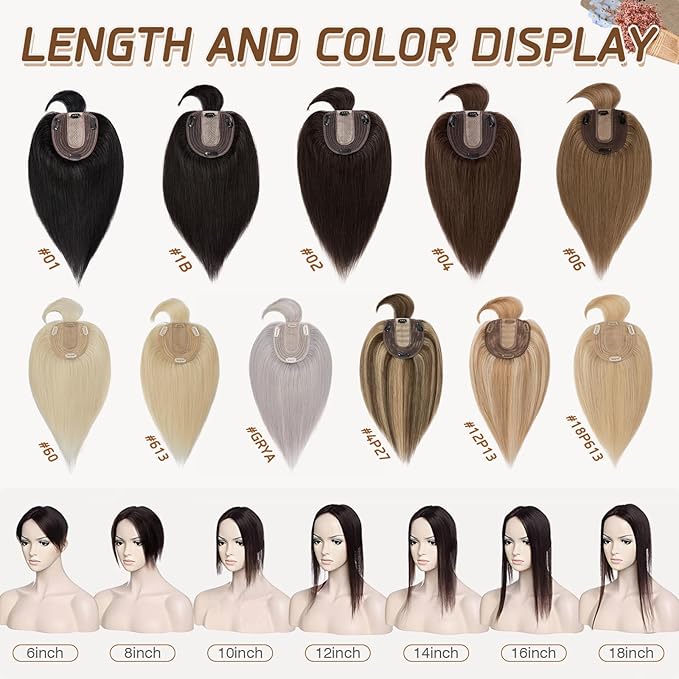 Rich Choices Real Human Hair Toppers for Women With Bang 100% Remy Human Hair Topper for Thinning Hair Clip in Silk Base Hair Topper 14 Inch #613 Bleach Blonde