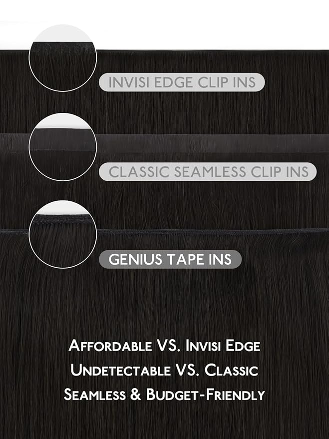 WENNALIFE Genius Seamless Clip in Hair Extensions Real Human 20 inch 140g 7 Pcs Natural Black Hair Extensions Clip Ins Luxury Remy De Cabello Humano Straight Invisible Fuller Reusable