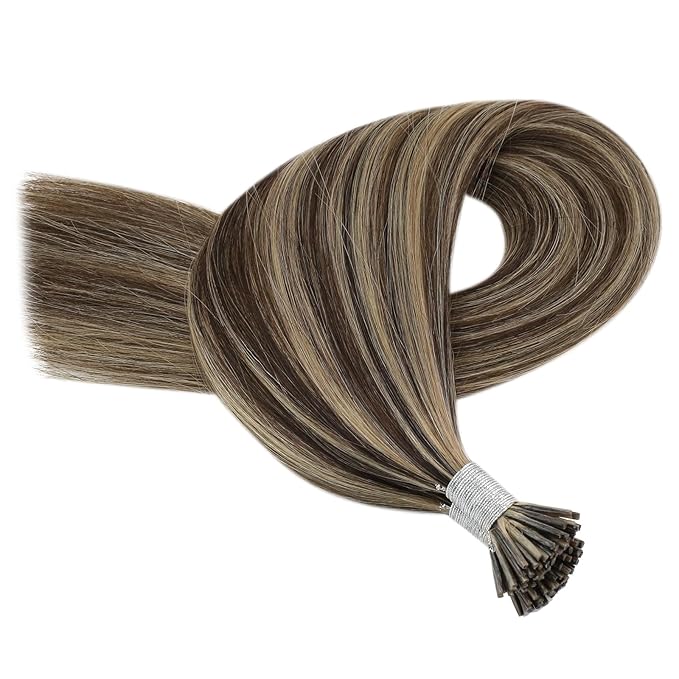 YoungSee I Tips Hair Extensions Real Human Hair Highlight I Tip Hair Extensions Dark Brown Highlighted Blonde Itips Hair Extension Remy for Office 22 Inch 50g 50s