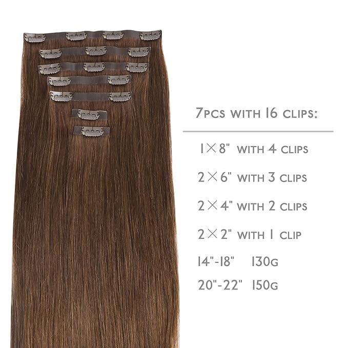 WENNALIFE Seamless Clip In Hair Extensions Human Hair, 12 Inch 80g 7pcs Chocolate Brown Real Hair Extensions Clip in Human Hair Invisible PU Skin Weft Natural Remy Hair