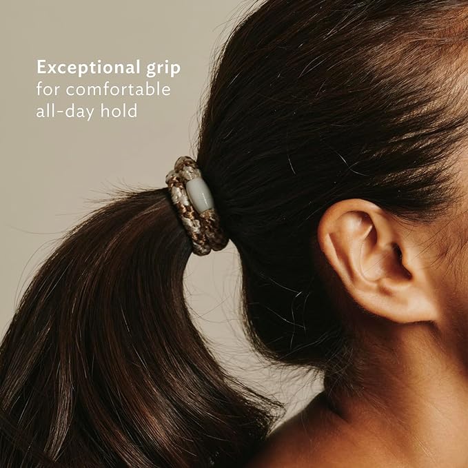 Black, Silver and White Hair Ties for Thick Hair, Grab & Go Pony Tube, 15 Pack, Light Silver Metallic Pack, Thick No-Crease Bands with Strong Hold, Damage-Free Design | L. Erickson