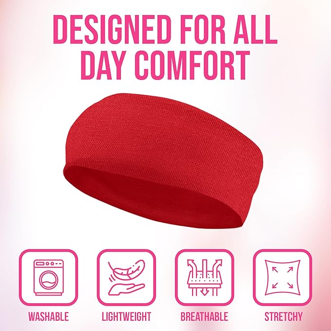 Styla Hair Headbands for Women Stretch Fashion Head Bands 10 Pack Non-Slip Head Wraps Great for Spa, Sports, Yoga, Pilates, Running, Gym Headband, Workouts - Red