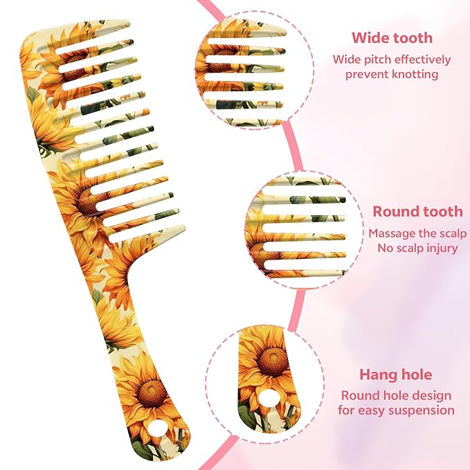Wide Tooth Comb,Effortless Tangle Removal for Curly, Wet, Long Hair Wet,Cute Aesthetic Design for Women Men and Girls (Yellow-05)