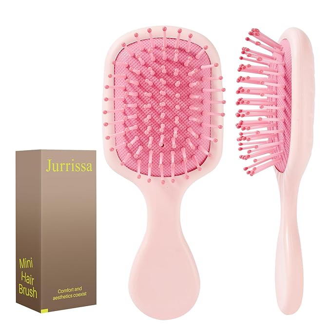 Mini Hair Bursh for Women and Girls, Protable Travel Size Hair Brush for Pockets Purses, Mini Detangler Brush for All Hair Types, Small Paddle Brush for Detangling(Pink)
