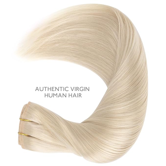 WENNALIFE Seamless Clip In Hair Extensions Human Hair, 18 Inch 130g 7pcs Platinum Blonde Real Hair Extensions Clip in Human Hair Invisible PU Skin Weft Natural Remy Human Hair Extensions