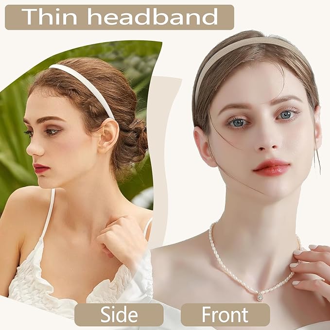 12Pcs Thin Headbands For Women Girls No Headache Pressure Comfortable Headbands for Women Non Slip Fabric Skinny Narrow Hairbands Head Bands for Women's Hair Accessories