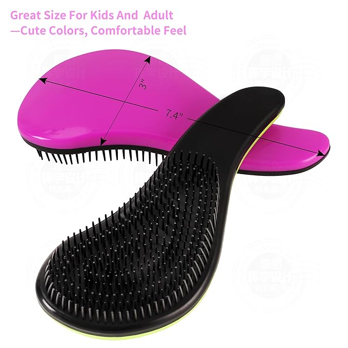 79STYLE 3pcs Detangler Brush Tangle Free Hair Brushes For Kids Knot Free No Pain Detangling Kids Hair Brush Combs For Women Curly Fine Hair (Size 7.4 Inch -Green)