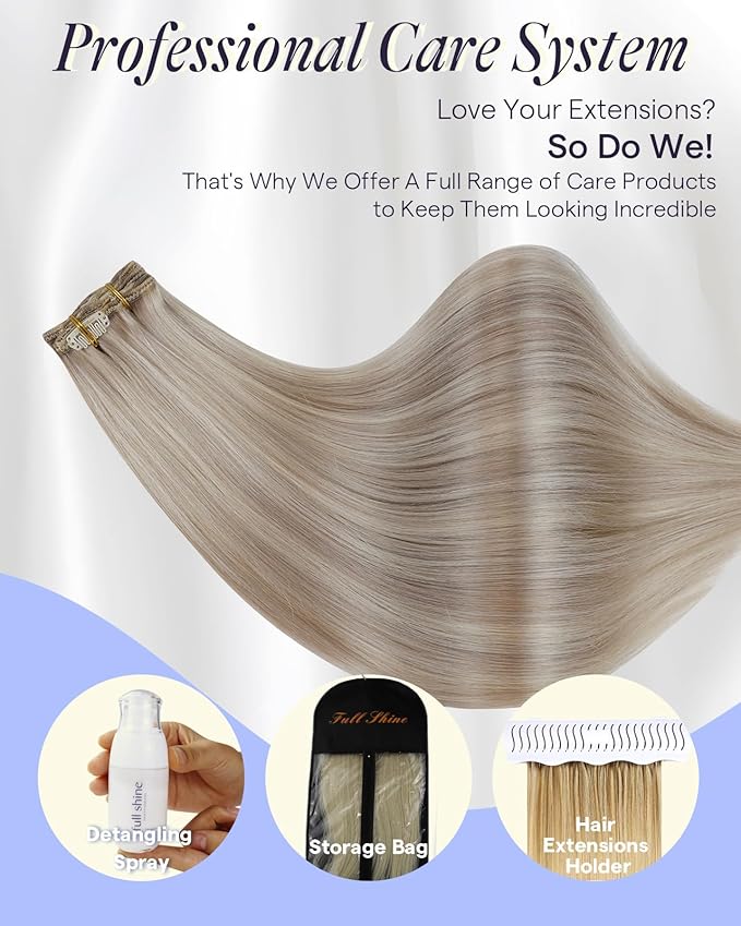 Full Shine Clip in Hair Extensions Real Human Hair 150 G Ash Blonde Highlighted Bleach Blonde Remy Human Hair Extensions Clip ins for Women Natural Human Hair 20 Inch 7 Pcs
