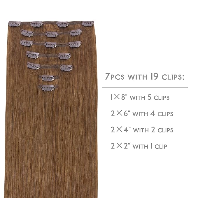 WENNALIFE Clip in Hair Extensions Real Human Hair, 18 Inch 120g 7pcs Human Hair Extensions Clip In Human Hair, Light Auburn Brown Hair Extensions Clip In Real Hair Coloured Remy Human Hair Extensions