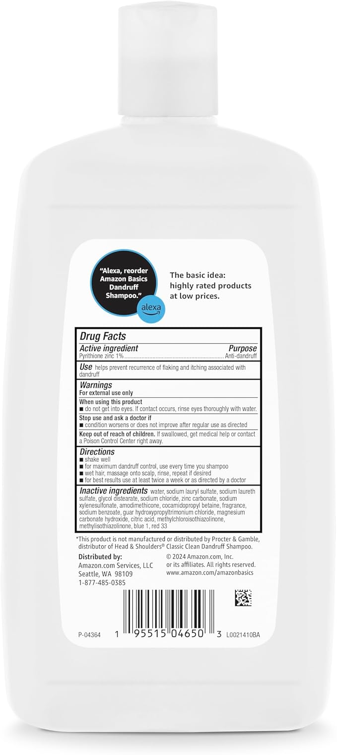 Amazon Basics Dandruff Shampoo for Normal to Oily Hair, 28.2 Ounce (Pack of 4)