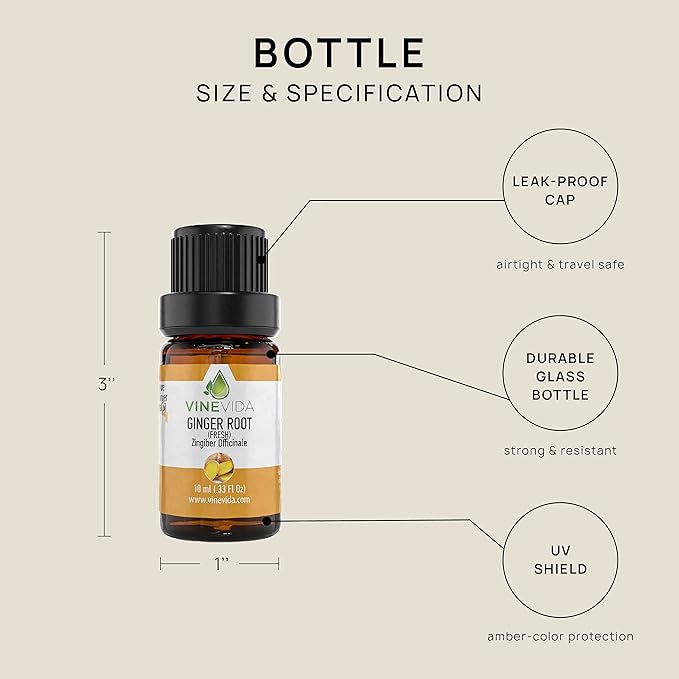 VINEVIDA Fresh Ginger Root Essential Oil 10 mL - Undiluted Candle Scent DIY Scents for Candlemaking Soap Making Safe Skin,0.33 Fl Oz 1.33 Ounces