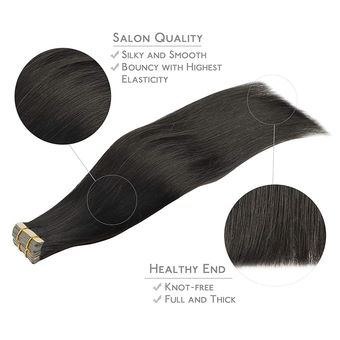 WENNALIFE Tape in Hair Extensions Human Hair, 20pcs 60g 28 inch Natural Black Remy Hair Extensions Straight Human Hair Tape in Extensions Skin Weft Tape Extensions Human Hair