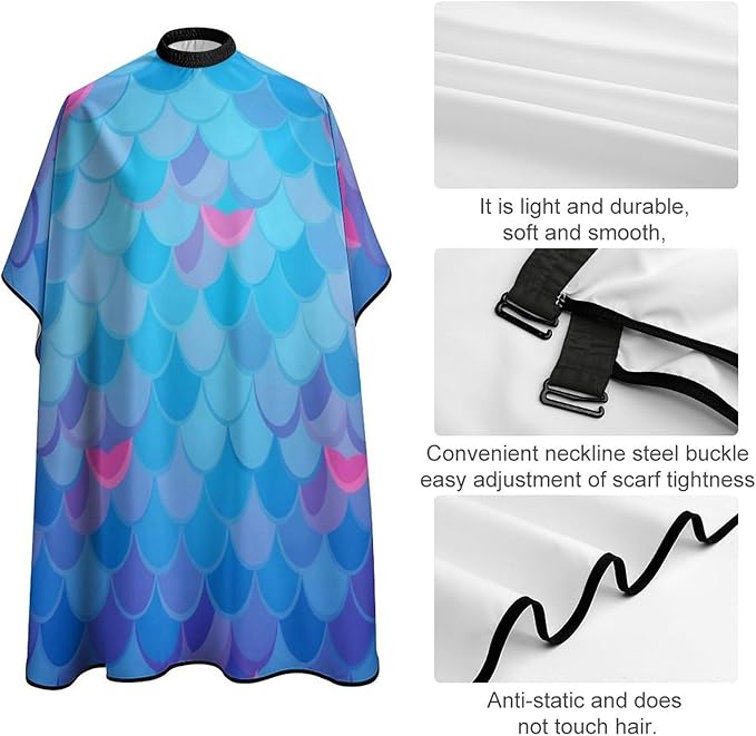 Adjustable Hairdresser Cape, Haircut Hairdressing Cloth Apron Sea Blue Mermaid Fish Scale Shampoo Cutting Household Capes Wrap for Hair Cutting