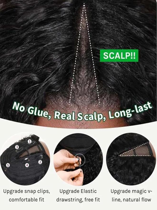 KLAIYI EasiContour V Part Wig Human Hair Body Wave Glueless Upgrade U Part Wig No Leave Out No Gel Clip in Half Wig V Shape Pull and Go Beginner Friendly Ready to Wear Natural Black Color 150% 20Inch