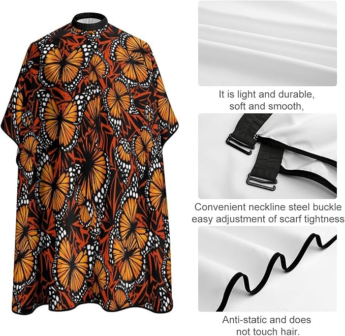 Adults Orange Monarch Butterflies Hair Styling Cape Large, Long Haircut Apron for Hair Cutting Styling, Easy Clean