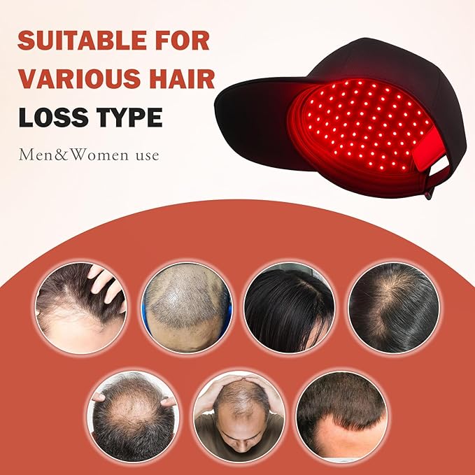 LLLT Laser Hair Growth Cap, Rechargeable Portable Laser Hair Growth Cap to Promote Hair Growth, Black