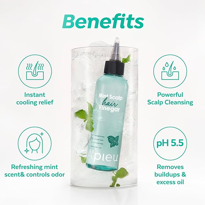 A’PIEU Mint Hair Vinegar - Deep Scalp Clean & Detox for Oily Scalp, Buildup & Dandruff Scalp Treatment, pH-Balancing Rinse for Fresh, Shiny Hair, Korean Hair Care, 6.76 fl oz