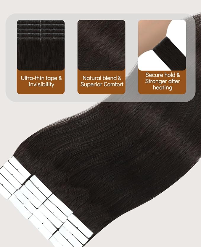 VINBAO 60g Invisi Edge Tape in Extensions Human Hair 22in 20pcs Darkest Brown Pro Invisible Hair Extensions Real Human Hair Seamless Natural Blend 22inch #2