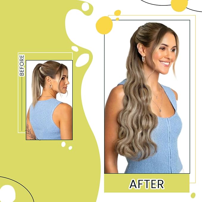 RUNATURE Human Hair Ponytail Balayage, Ponytail Extension Real Human Hair, Clip in Ponytail Hair Extensions Straight, Remy Natural Hair, Daily Wearing 16 Inch 80g #3/8/22 Walnut Brown to Light Blonde