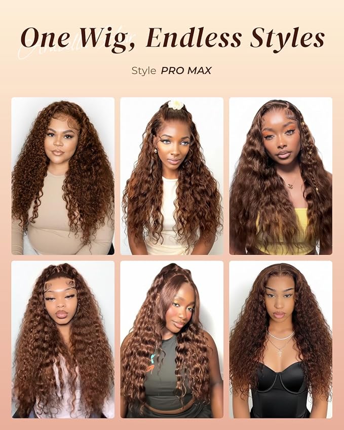Arabella Chocolate Brown Lace Front Wigs Human Hair 13x6 Deep Wave Lace Front Wigs Human Hair Colored Deep Curly HD Lace Frontal Wigs for Women Pre Plucked with Natural Hairline 30 Inch