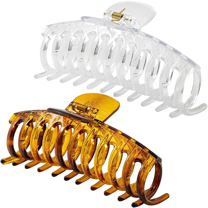 5.5 Inches Extra Large Hair Clips for Long Thick Hair Women’s Jumbo Hair Claw Clips 2 Counts in Set Hair Accessories (clear and brown)