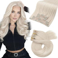 Moresoo Clip in Extensions Real Human Hair White Blonde Hair Extensions Clip ins Blonde Remy Human Hair Double Weft for Women Straight 120g/7pcs 16 inch