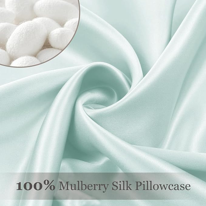 Adubor 100% Silk Pillowcase - Mulberry Silk Pillow Cases, 23 Momme 6A Grade Fibers, Silk Pillow Case for Hair and Skin Health, with Hidden Zipper (King 20''×36'', Light Green, 1PC)