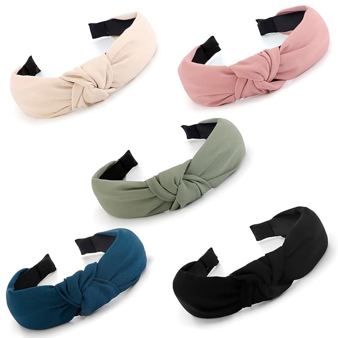 VELSCRUN 5 Pack Headbands for Women Gilrs Fashion Knotted Head Bands Solid Headband Non Slip HairBand for Womens Thin Thick Short Hair Face Wash Hair Accessories Gifts for Women B