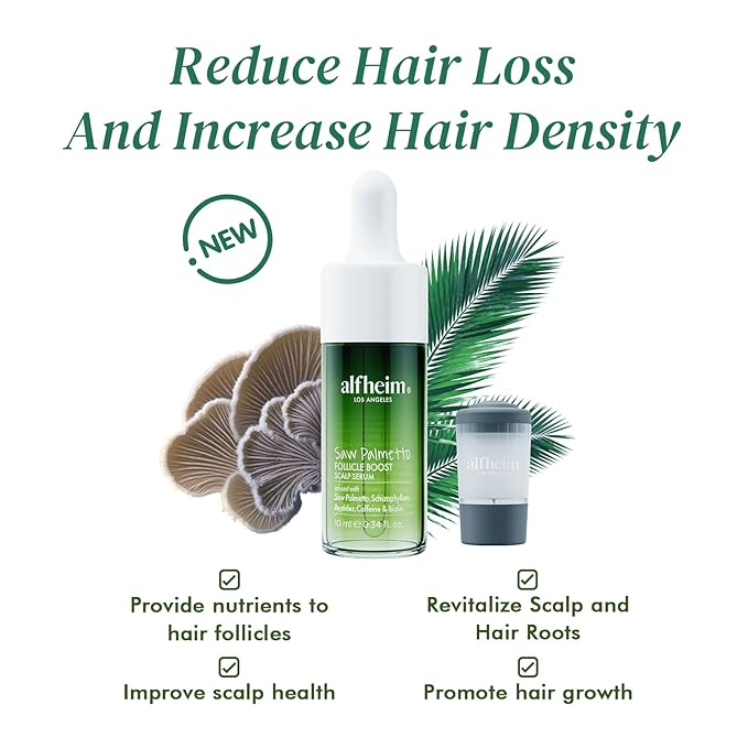 ALFHEIM Saw Palmetto Scalp Serum to Strengthen Follicles | With Caffeine & Biotin for Fuller Hair | Helps Balance Scalp, Revive Hair Roots & Enhance Hair Density | 0.34 fl oz + Serum Applicator