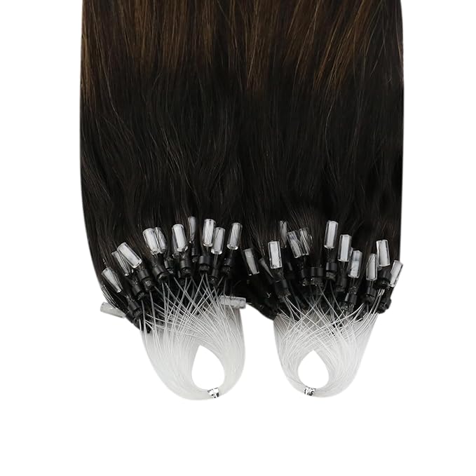 YoungSee Microlink Hair Extensions Human Hair Brown Micro Loop Hair Extensions Real Human Hair Balayage Dark Brown with Medium Browns Bead Hair Extension Ombre 14 Inch Remy Hair Extension 50s 50g