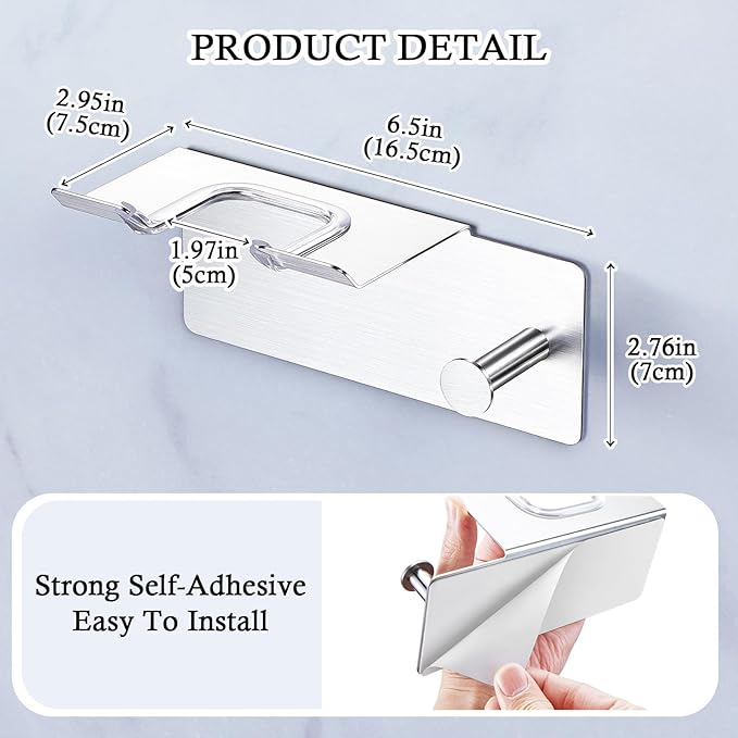 Hair Dryer Holder Wall Mount, Blow Dryer Holder for Wall, Adhesive Hairdryer Holders, Stainless Steel Blowdryer Holders Bathroom Hair Tool Organizer Hair Dryer Hanger Hook with Cord Storage (Silver)