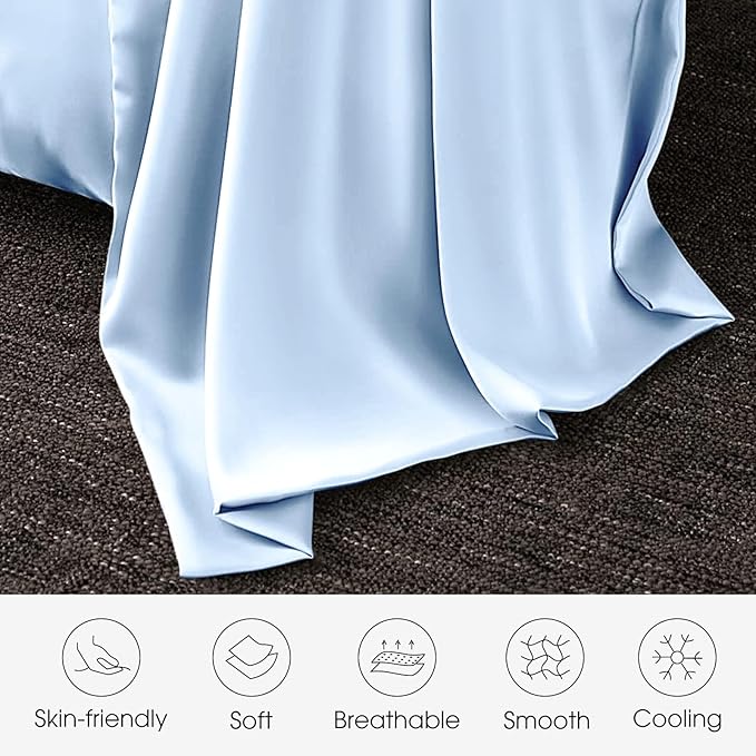 100% Silk Pillow Cases 2 Pack King Size Mulberry Silk Pillowcase for Hair and Skin Set of 2 Highest Grade 6A Silk Soft Breathable Cooling with Hidden Zipper, Sky Blue