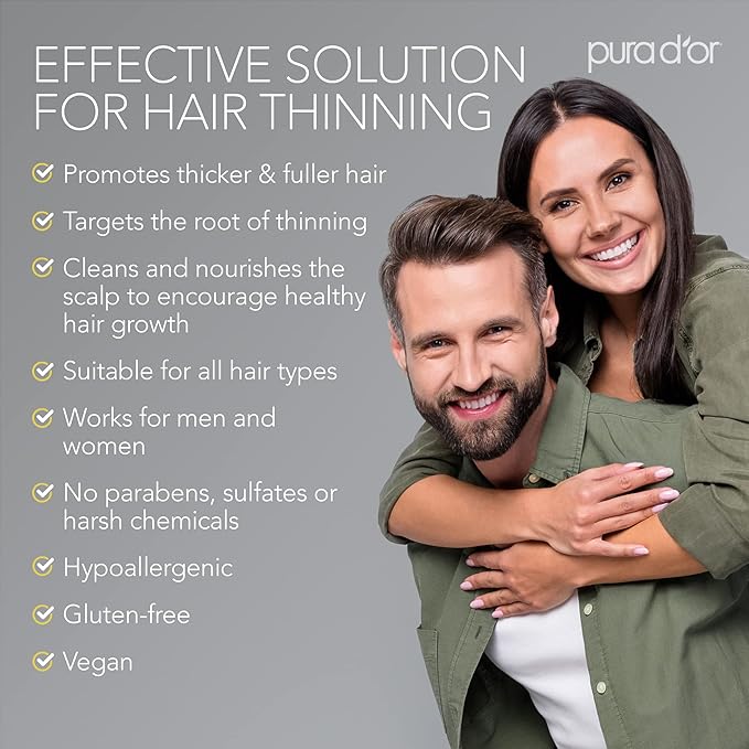 PURA D'OR Original Gold Label Anti-Thinning Shampoo – CLINICALLY TESTED Botanical Formula – Biotin & Argan Oil – Sulfate-Free Strengthening & Volumizing for Fuller-Looking Hair, Men & Women, 16 fl oz
