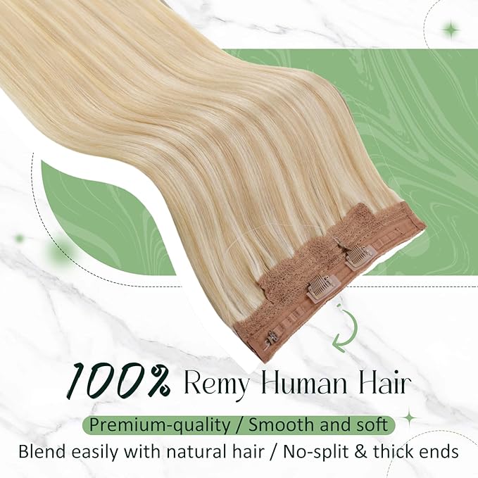 RUNATURE Wire Human Hair Extensions, Invisible Wire Hair Extensions Real Hair for Women, One Piece Clip in Fish Line Extensiosn, Doubel Weft Remy Brazilian Natural Hair, 18 Inch 80g #18P613