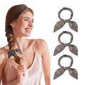 THXSILK 100% Mulberry Silk Bow Scrunchies 3-Pack, 22 Momme Mulberry Silk Hair Ties for Women, Cute Bunny Ear No Damage Ponytail Holders, Fashion Hair Accessories for Girls(S, Dark Grey)