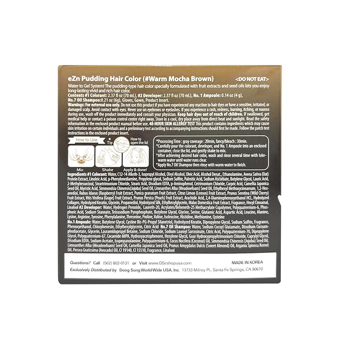 eZn Pudding Hair Dye, Ammonia-Free, Semi-Permanent DIY Korean Hair Dye Color with Keratin (Warm Mocha Brown)