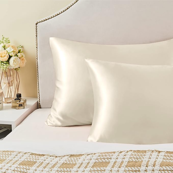 BEDELITE Satin Pillowcase for Hair and Skin, Super Soft and Cooling Similar to Silk Pillow Cases 2 Pack with Envelope Closure, Gift for Women Men(20"x26" Standard Size, Beige)
