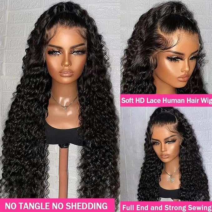 250 density Deep Wave Lace Front Wigs Human Hair Glueless Wig HD Lace Front Wigs Pre Plucked with Baby Hair for Women 13x6 Deep Curly Frontal Wigs Human Hair (20 Inch
