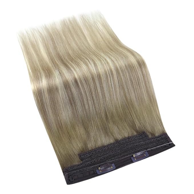 YoungSee 130G Wire Hair Extensions Human Hair Ombre Hair Extensions Wire Balayage Ash Blonde Ombre Platinum Blonde Fish Line Extension Real Human Hair for Women 22inch