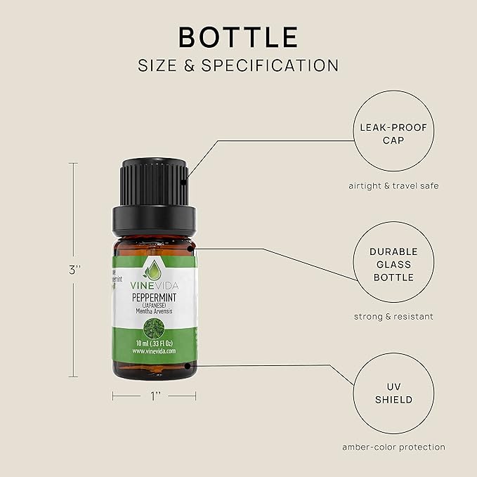 VINEVIDA Peppermint Japanese Essential Oil 10 mL - Undiluted Peppermint Oil 10 mL - Peppermint Candle Oil Scent - DIY Candle Scents for Candlemaking - 10 mL Essential Oil for Soap Making Safe for Skin
